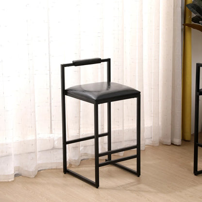 Industrial Black Metal Bar Stools with Backrest, Set of 2