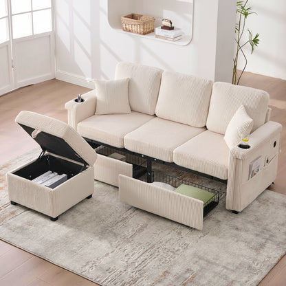 Modular Velvet Sofa with LED & USB-C, Beige