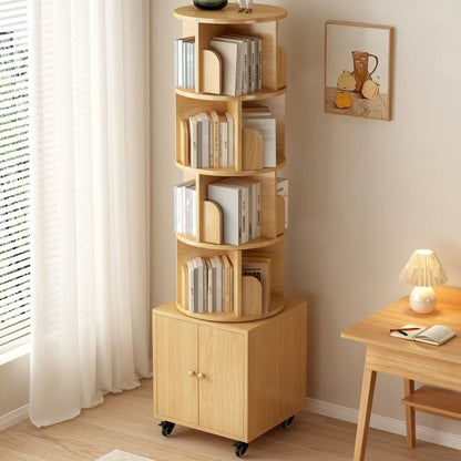 Rotating Corner Bookshelf – 5-Tier With Drawer, Natural Wood Floor-Standing Bookcase – view 4
