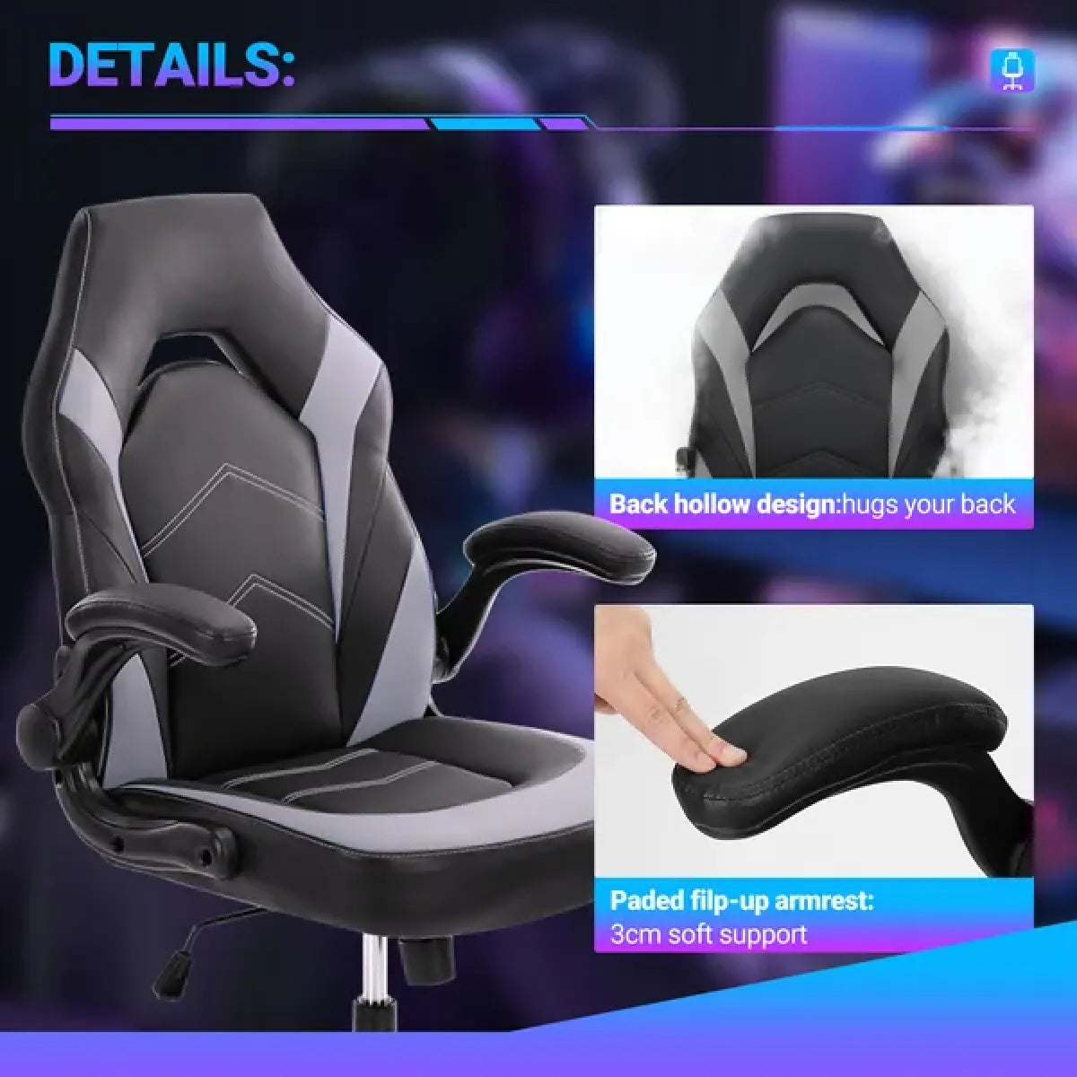 Ergonomic Leather Racing Gaming Chair with Flip-Up Armrests – view 3
