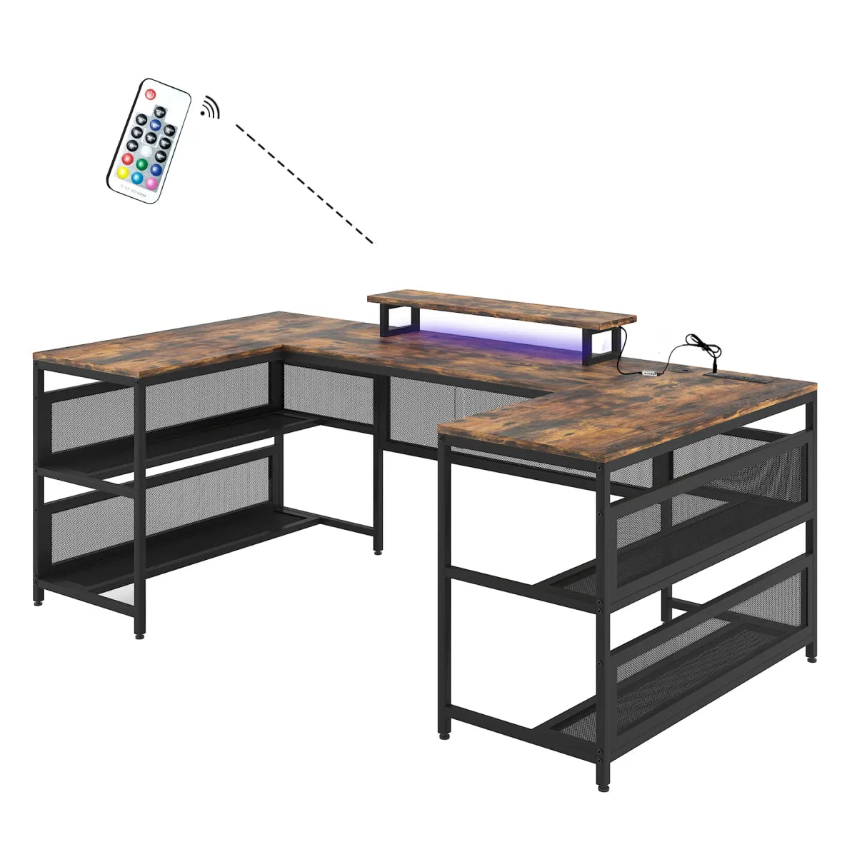 U-Shaped Gaming Desk with LED Strip & Power Outlets – view 5