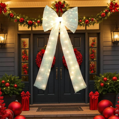Giant White Mesh LED Christmas Tree Topper Bow
