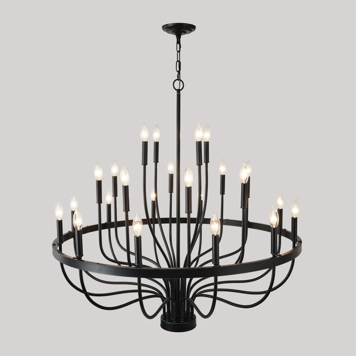 24-Light Industrial Iron Candle Chandelier – Black Statement Lighting