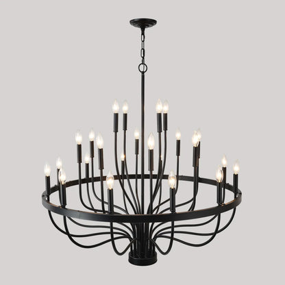 24-Light Industrial Iron Candle Chandelier – Black Statement Lighting