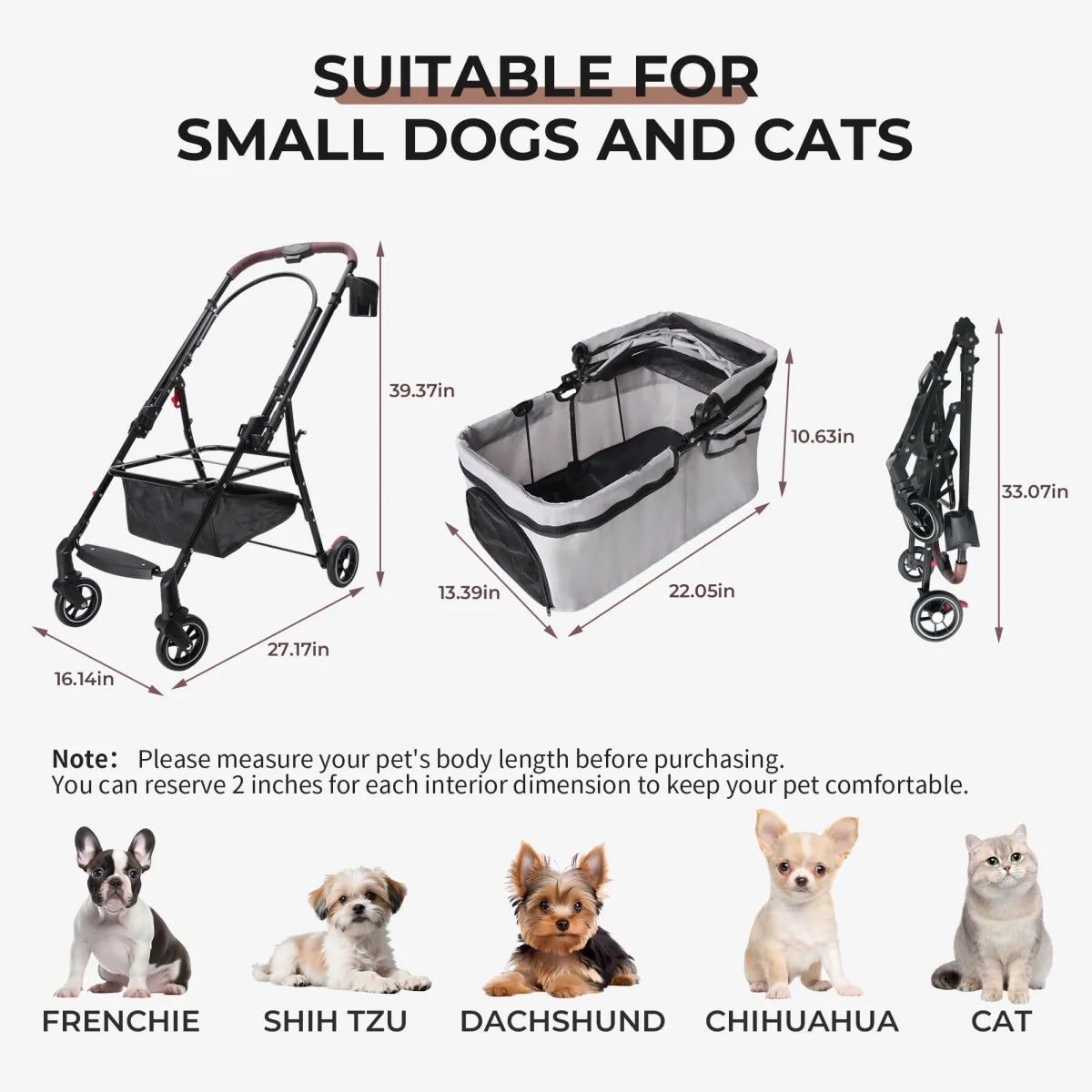 Foldable Pet Stroller for Small Dogs and Cats