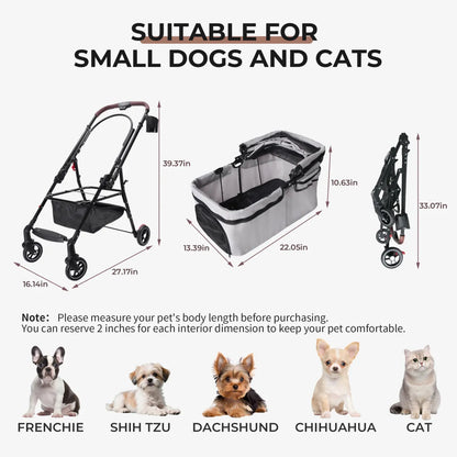 Foldable Pet Stroller for Small Dogs and Cats