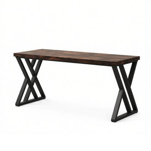 Industrial writing desk with Z-shaped legs, rustic wood and black