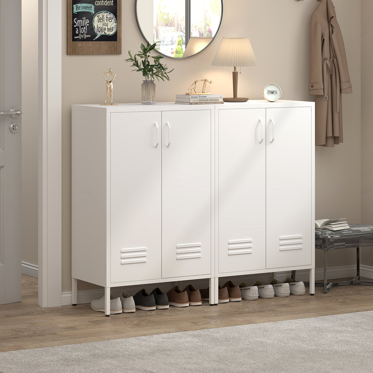 White steel storage cabinet with 2 doors