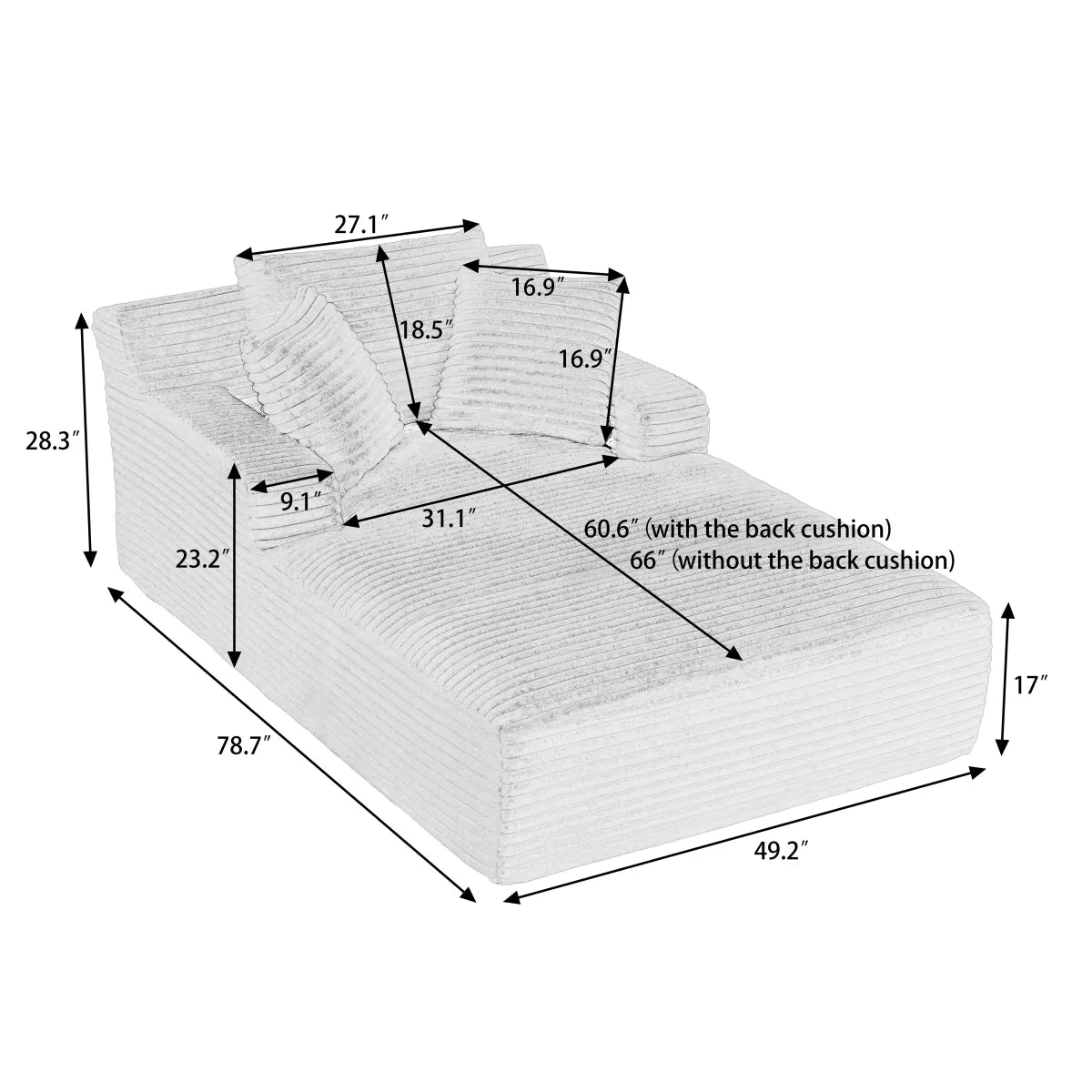 Oversized Chaise Lounge Chair – Corduroy Upholstered Indoor Lounge Sofa, Dark Grey – view 8