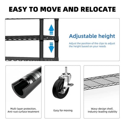 3-Tier Rolling Garment Rack with Wire Shelving, Black