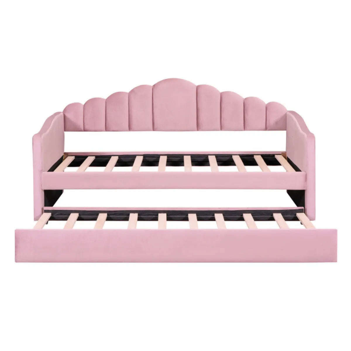 Twin Size Upholstered Daybed with Trundle – Velvet Sofa Bed with USB Charging, Pink – view 3