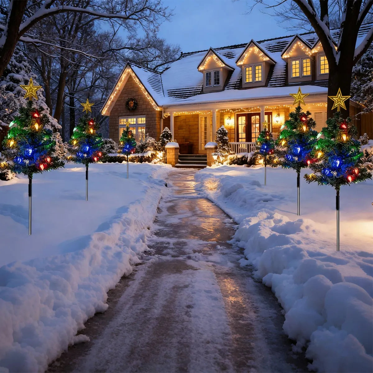 2 Pack Solar Christmas Trees, Outdoor Pathway Lights