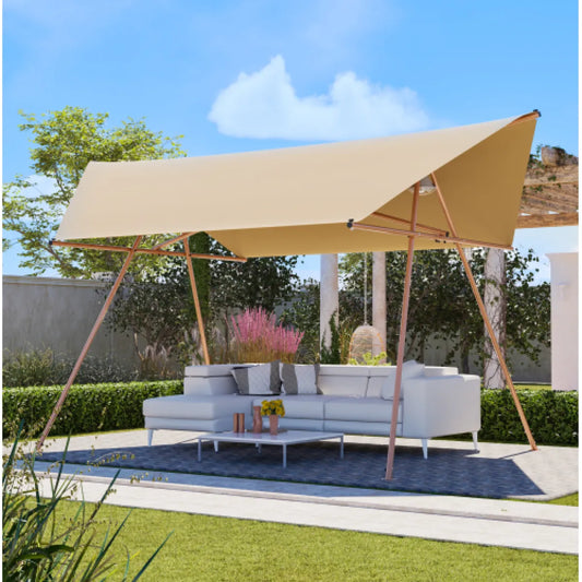 Hexagonal Sun Shade Sail Canopy with Rust-Resistant Poles, Light Khaki