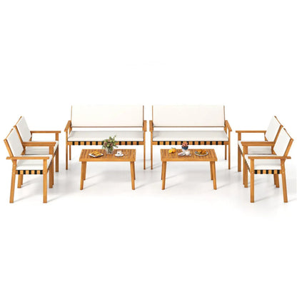 4-Piece Acacia Wood Patio Conversation Set with Cushions, Loveseat, Armchairs and Coffee Table