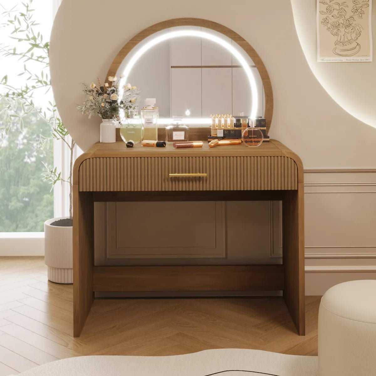 Makeup Vanity Table with Touch Screen Lighted Mirror and Drawer, Espresso