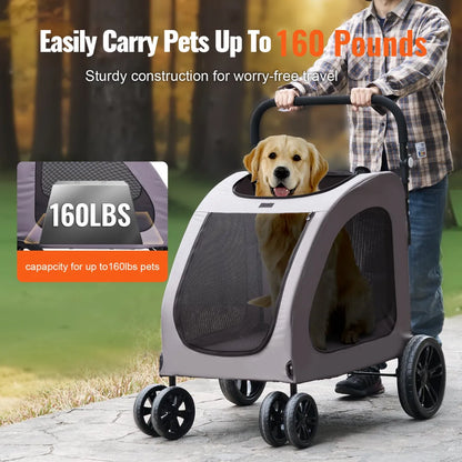 4-Wheel Foldable Pet Stroller – 160 lb Capacity Dog and Cat Carrier