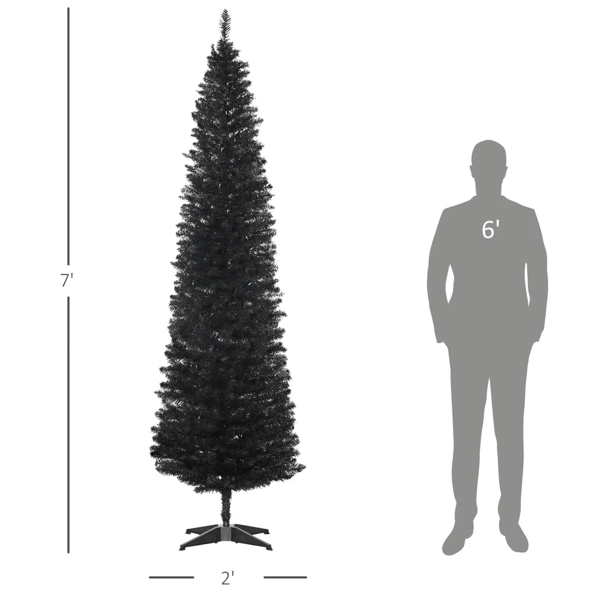 7' Artificial Pencil Christmas Tree with Stand, Black