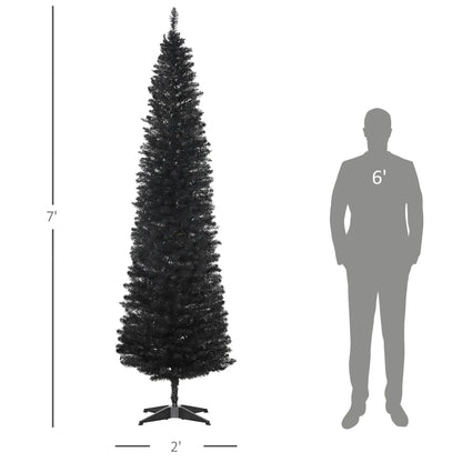 7' Artificial Pencil Christmas Tree with Stand, Black