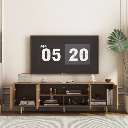 68" Fluted Wood TV Stand – Entertainment Center with Storage Doors, Wood Grain – view 5
