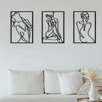 3-Piece Abstract Line Art Wall Sculpture Set, Modern Minimalist Decor