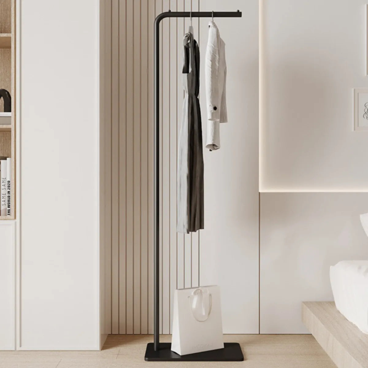 Freestanding Clothing Rack with Marble Base, Gold Metal