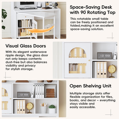 Rotating desktop computer desk with storage, white