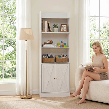 Industrial 6-Shelf Bookcase with Dual Doors – Floor-Standing Home Office Storage