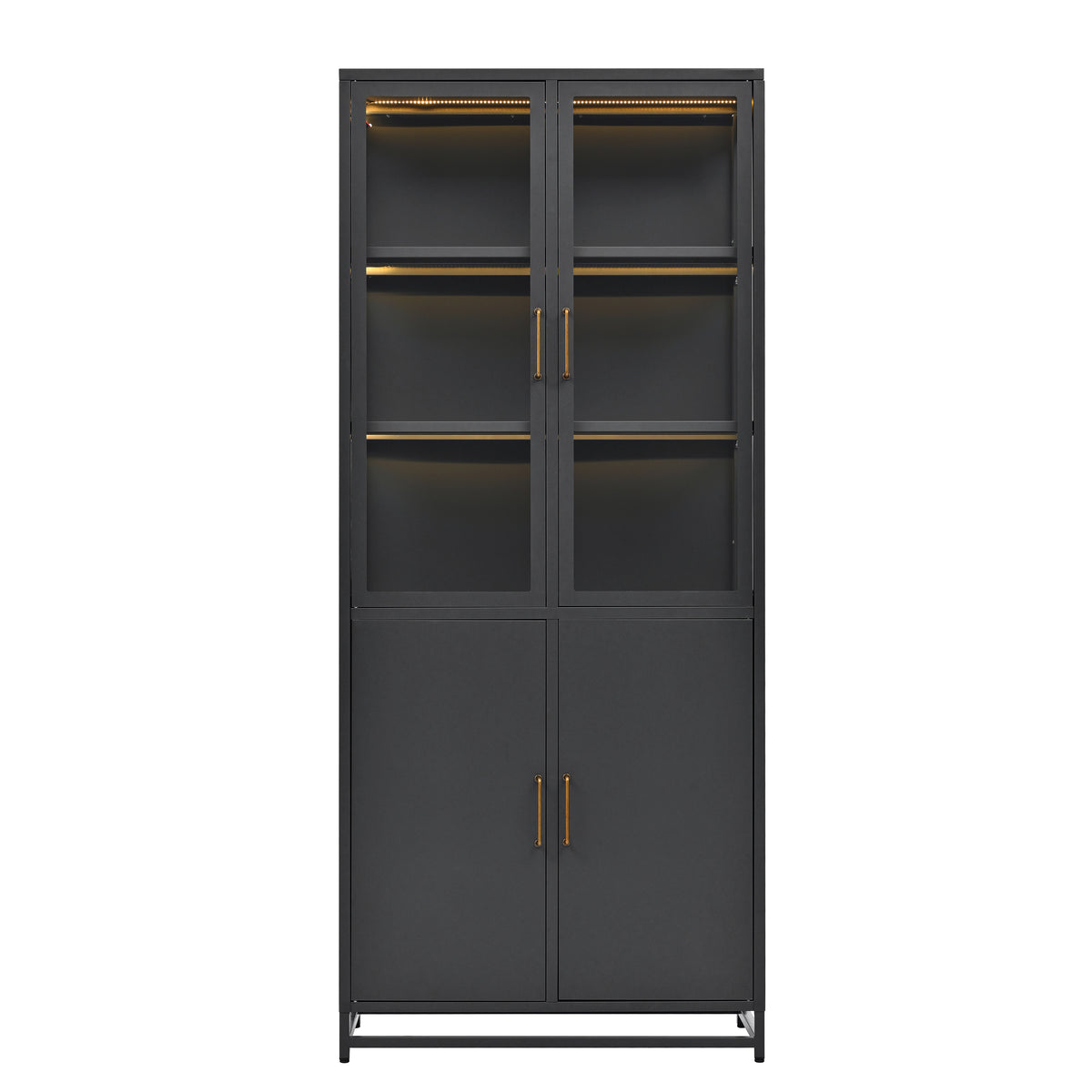 76.75 inch tall glass display cabinet, black