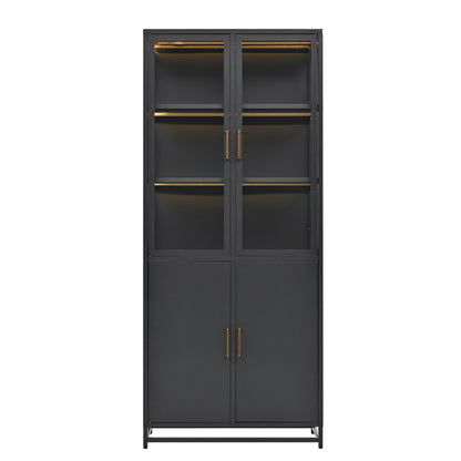 76.75 inch tall glass display cabinet, black