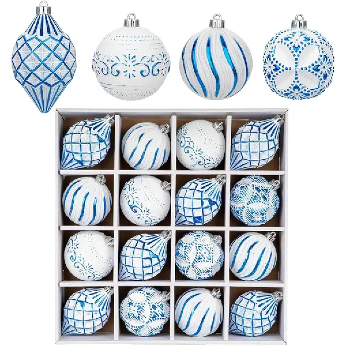16-Piece Hand-Painted Shatterproof Christmas Ball Ornaments Set