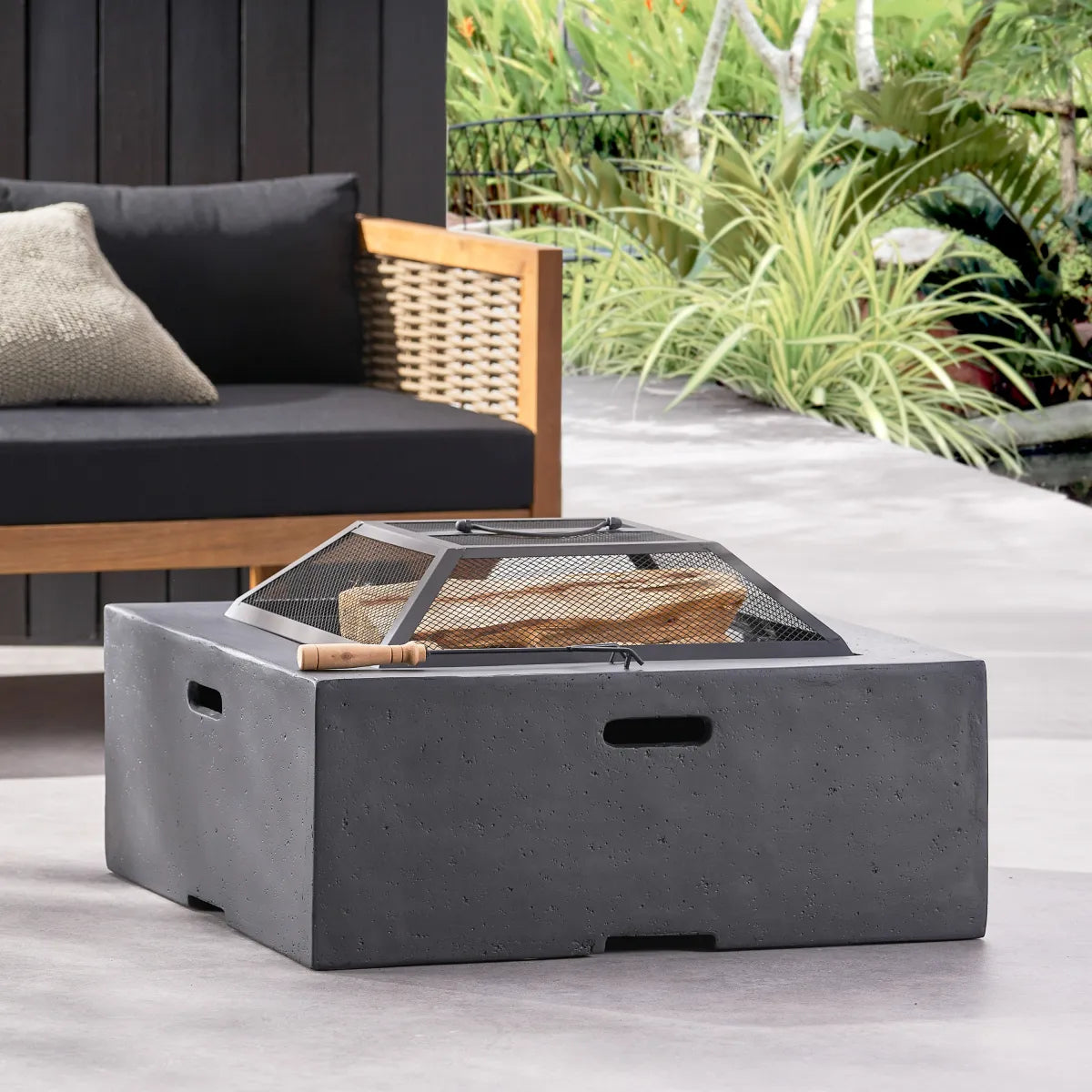 29in Square Wood-Burning Fire Pit, Dark Gray