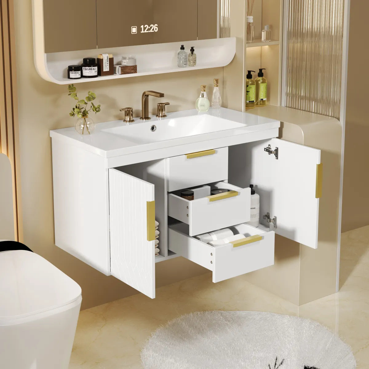 Wall-Mounted Floating Bathroom Vanity Cabinet, White