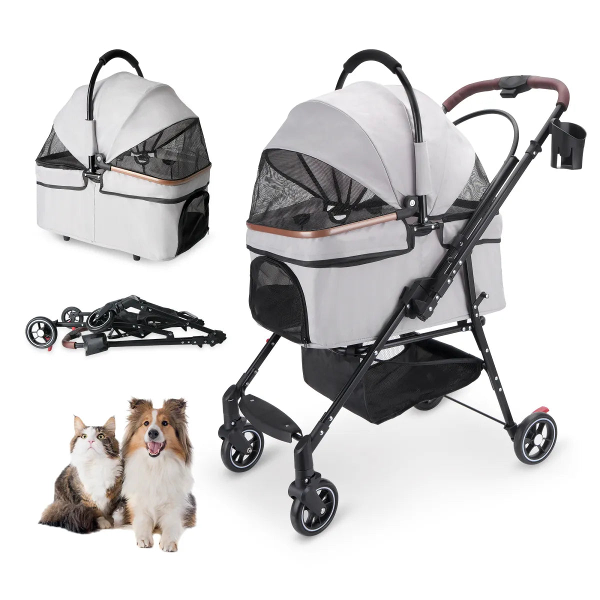 Foldable Pet Stroller for Small Dogs and Cats
