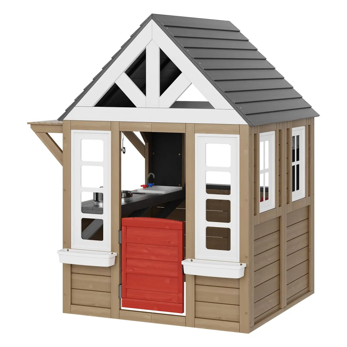 Outdoor Wooden Playhouse Cottage with Door and Window, Brown