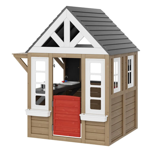 Outdoor Wooden Playhouse Cottage with Door and Window, Brown