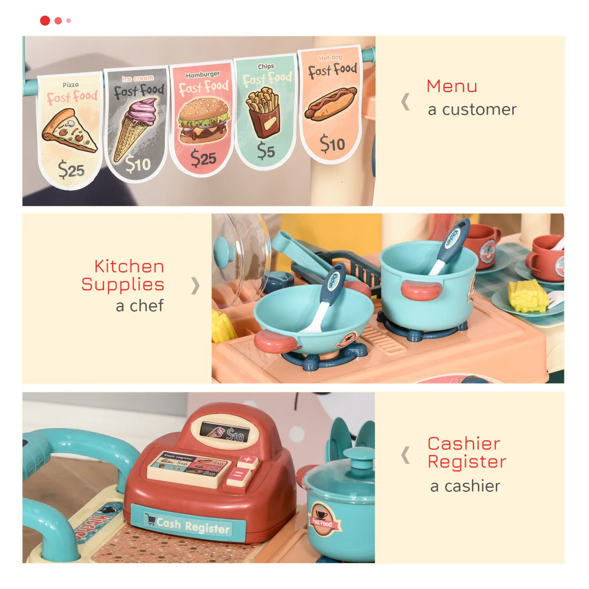 Kids Play Food Stand – Pretend Cashier Register Playset
