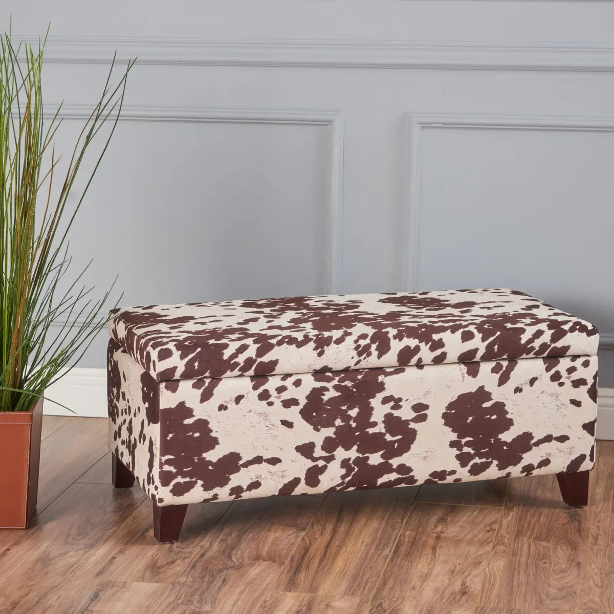 Velvet Storage Ottoman Bench, Brown Multi