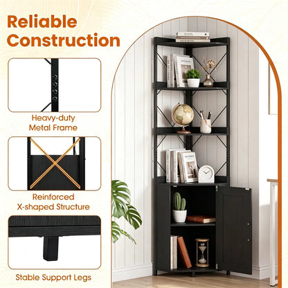 Corner Display Bookcase with Concealed Cabinet, Black – view 6
