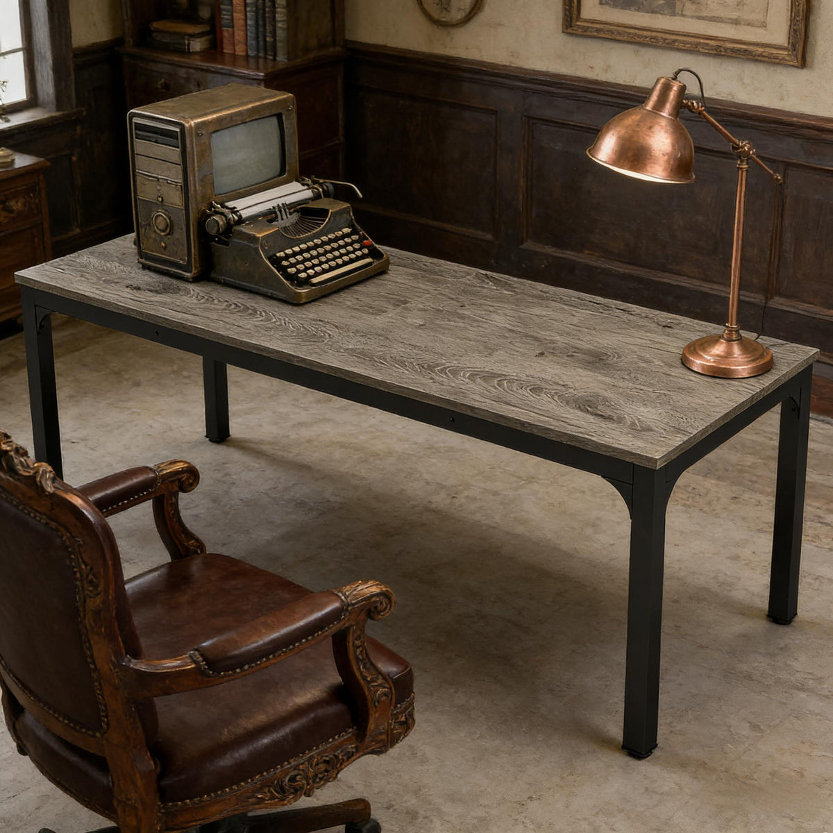 Rectangle executive office desk, black grey