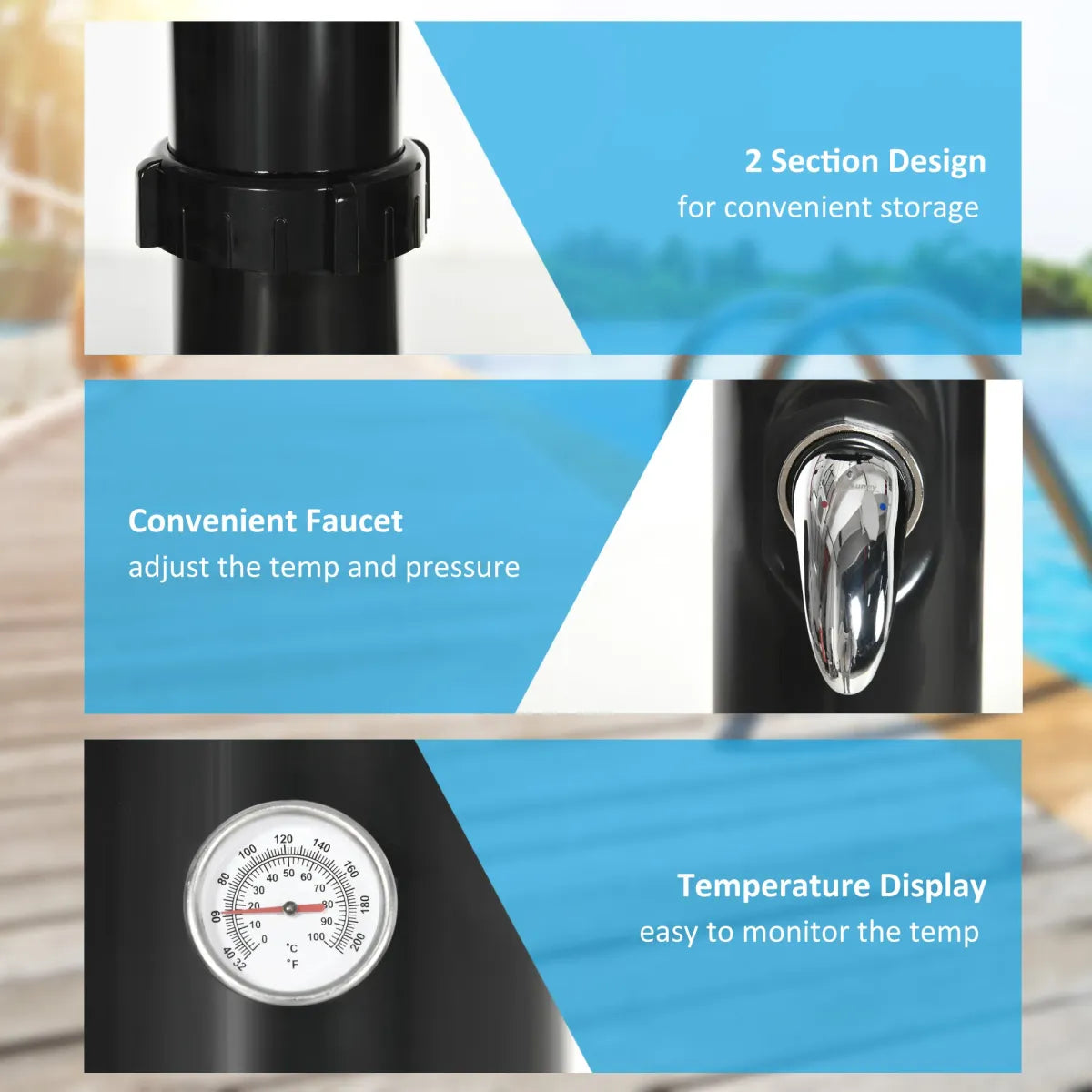 Solar Heated Outdoor Shower, Black