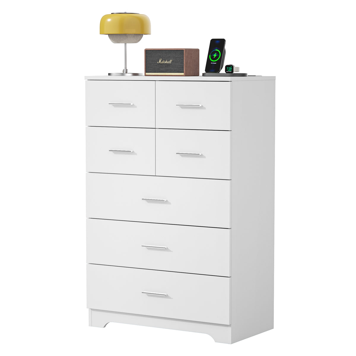 7-Drawer Storage Dresser with Outlet, White