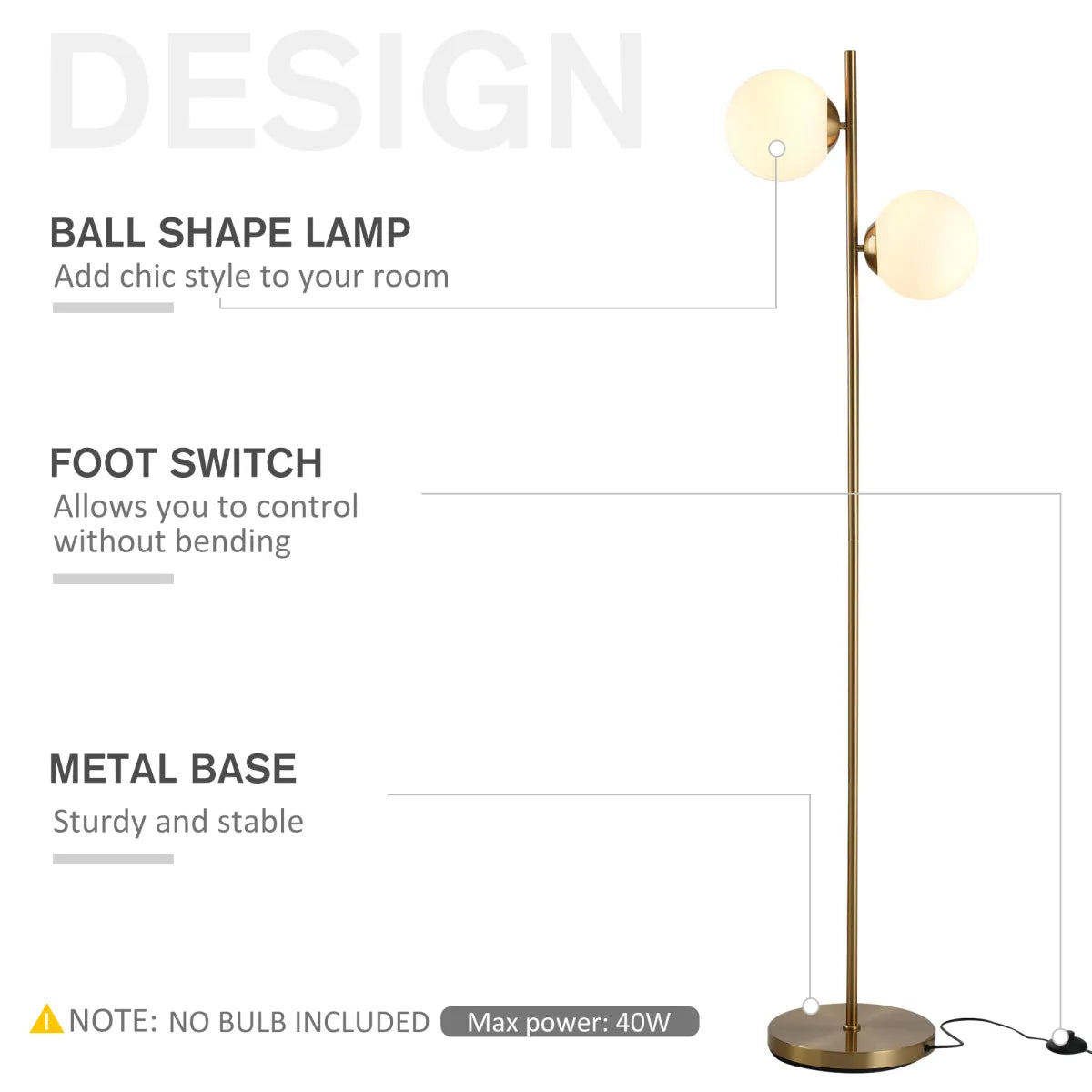 Modern Floor Lamp with 2 Glass Shades – Decorative Standing Lamp