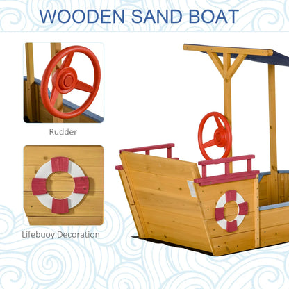Kids Wooden Sandbox with Canopy Bench Seat, Orange