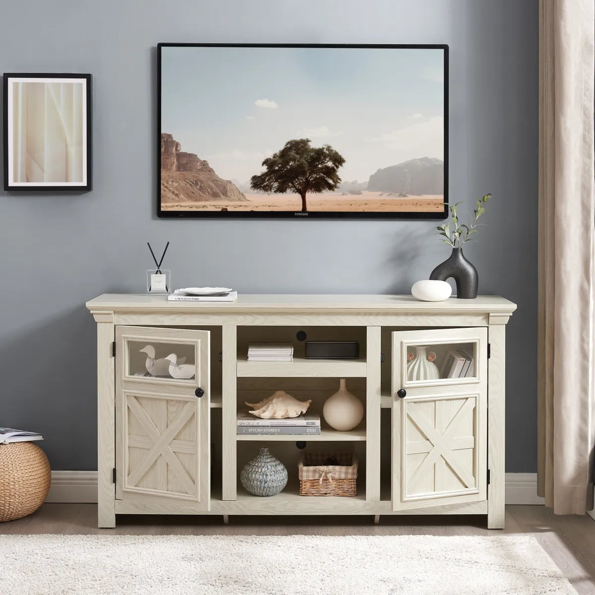Farmhouse Barn Door TV Stand with Cabinet Storage – view 2