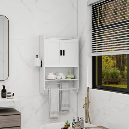 Bathroom Wall Cabinet with Adjustable Shelf, Towel Bar and Paper Holder, White