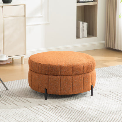 Round Storage Ottoman with Reversible Lid, Orange
