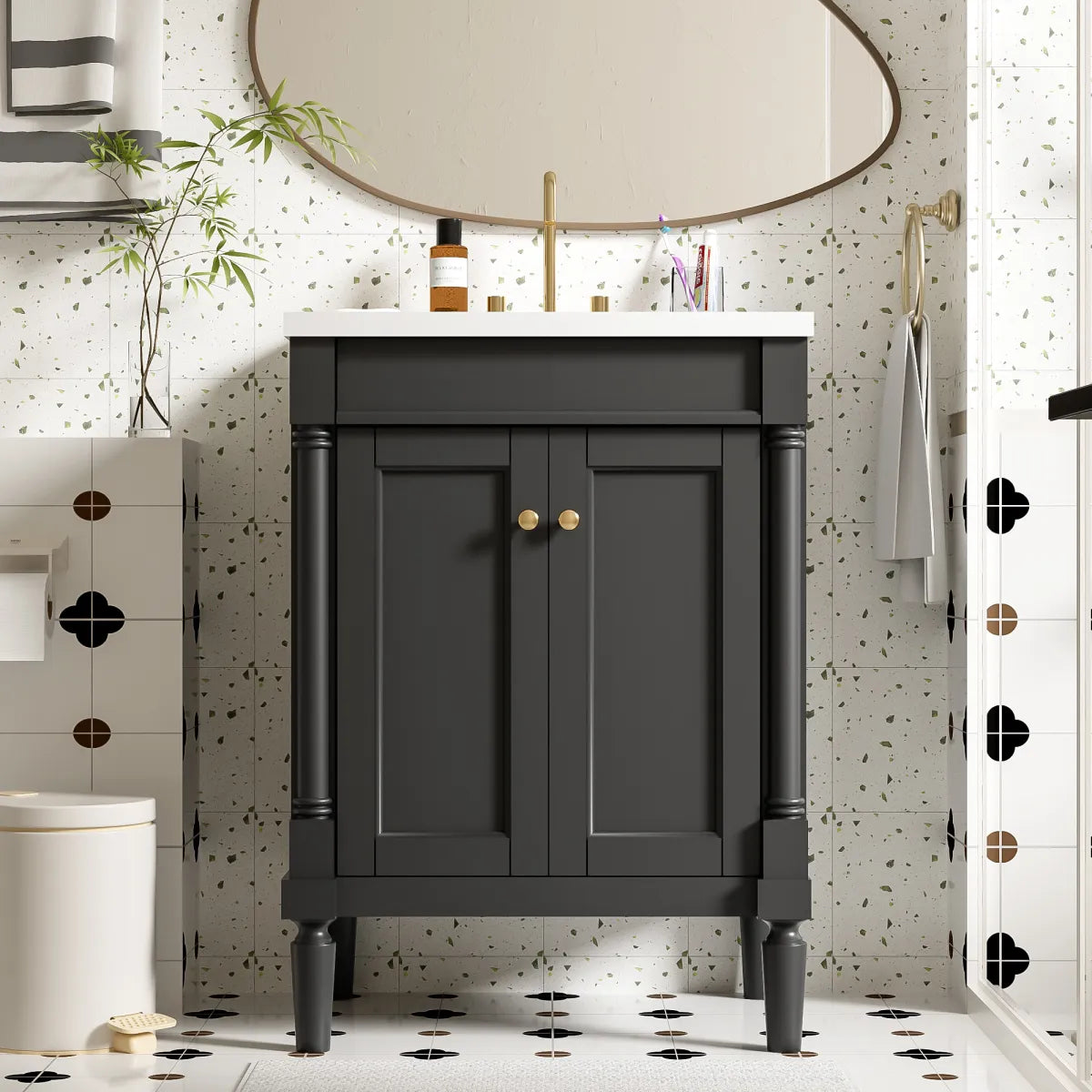 24" Bathroom Vanity with Sink, Modern Storage Cabinet