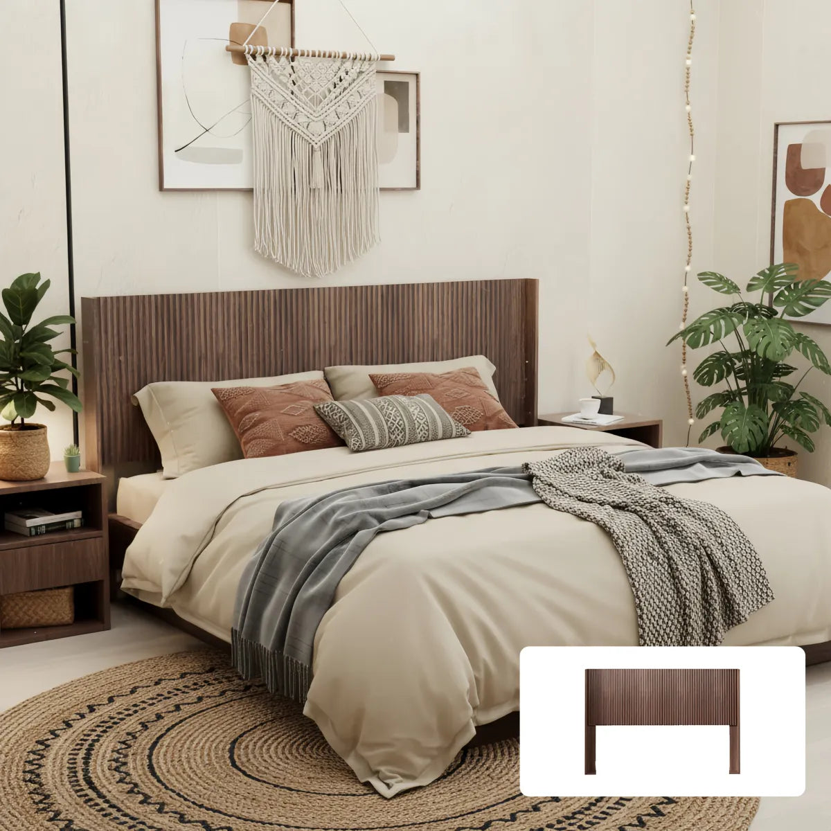 Fluted Panel Wood Headboard, Walnut