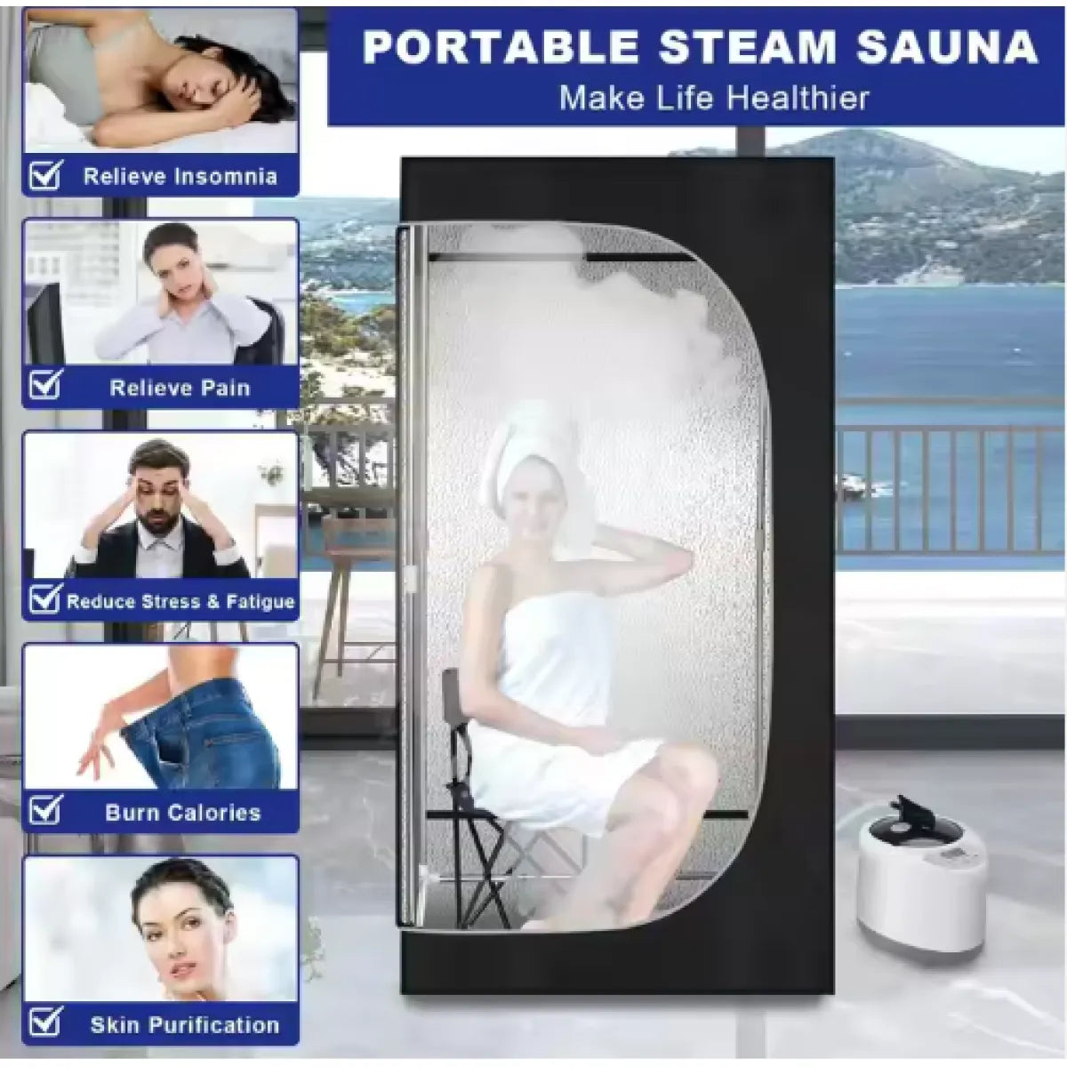 Portable Steam Sauna Tent – Foldable Full-Body Home Sauna with 2.6L Steamer
