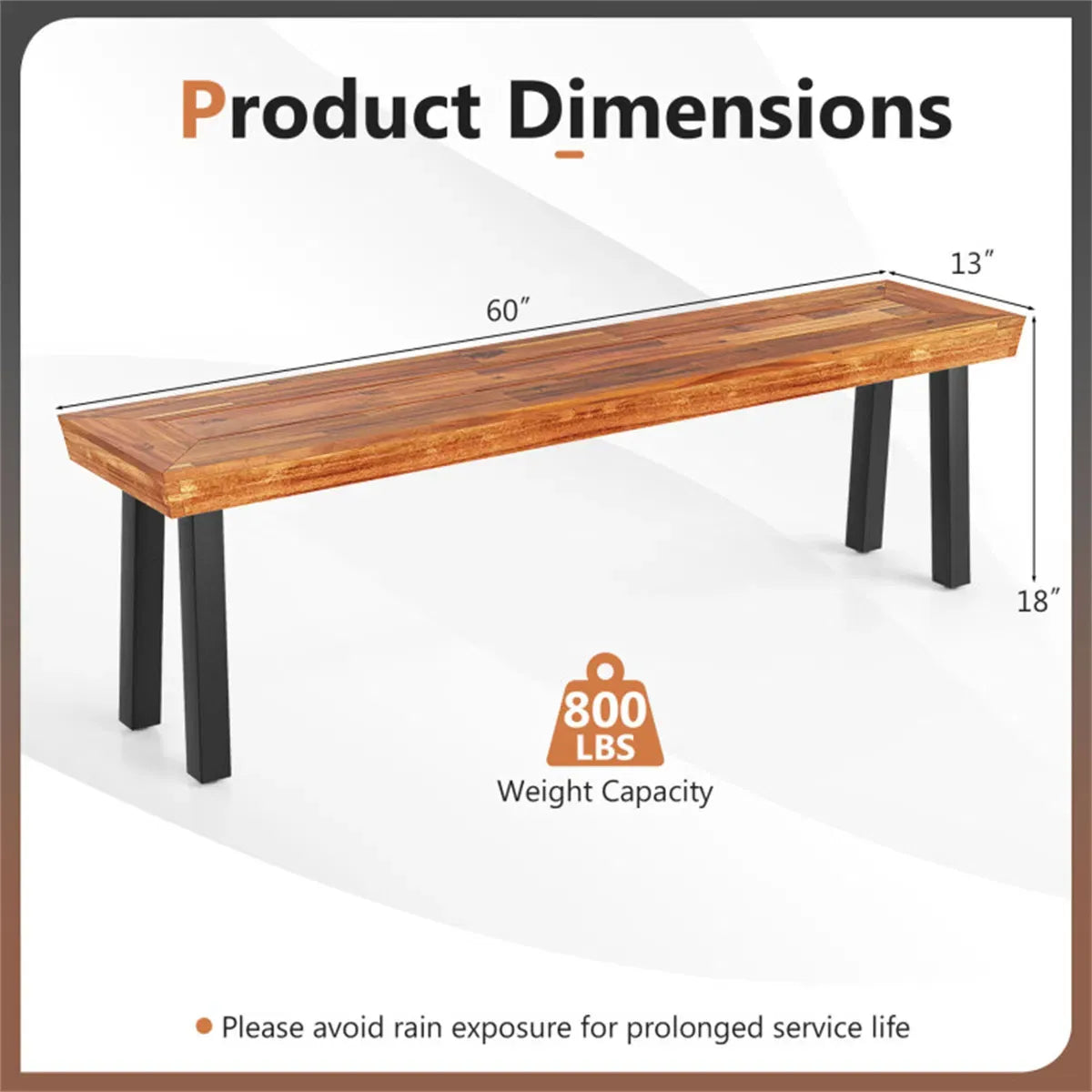 Acacia Wood Garden Bench with Adjustable Foot Pads for Outdoor Dining